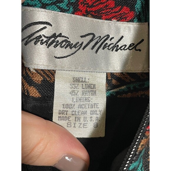 Vintage Anthony Michael Linen Blend Pencil Skirt Floral Leaf Print Black Size 8 - Picture 3 of 12